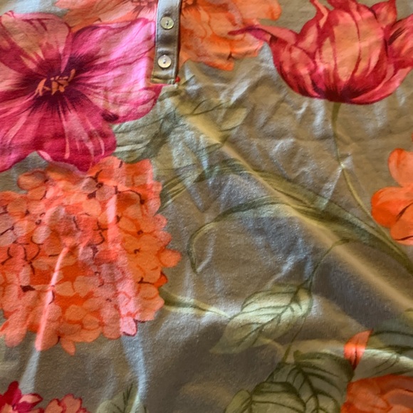 Caribbean Joe  Women’s Floral Polo Blouse - Pink & Orange Bloom Size Large - Picture 3 of 7